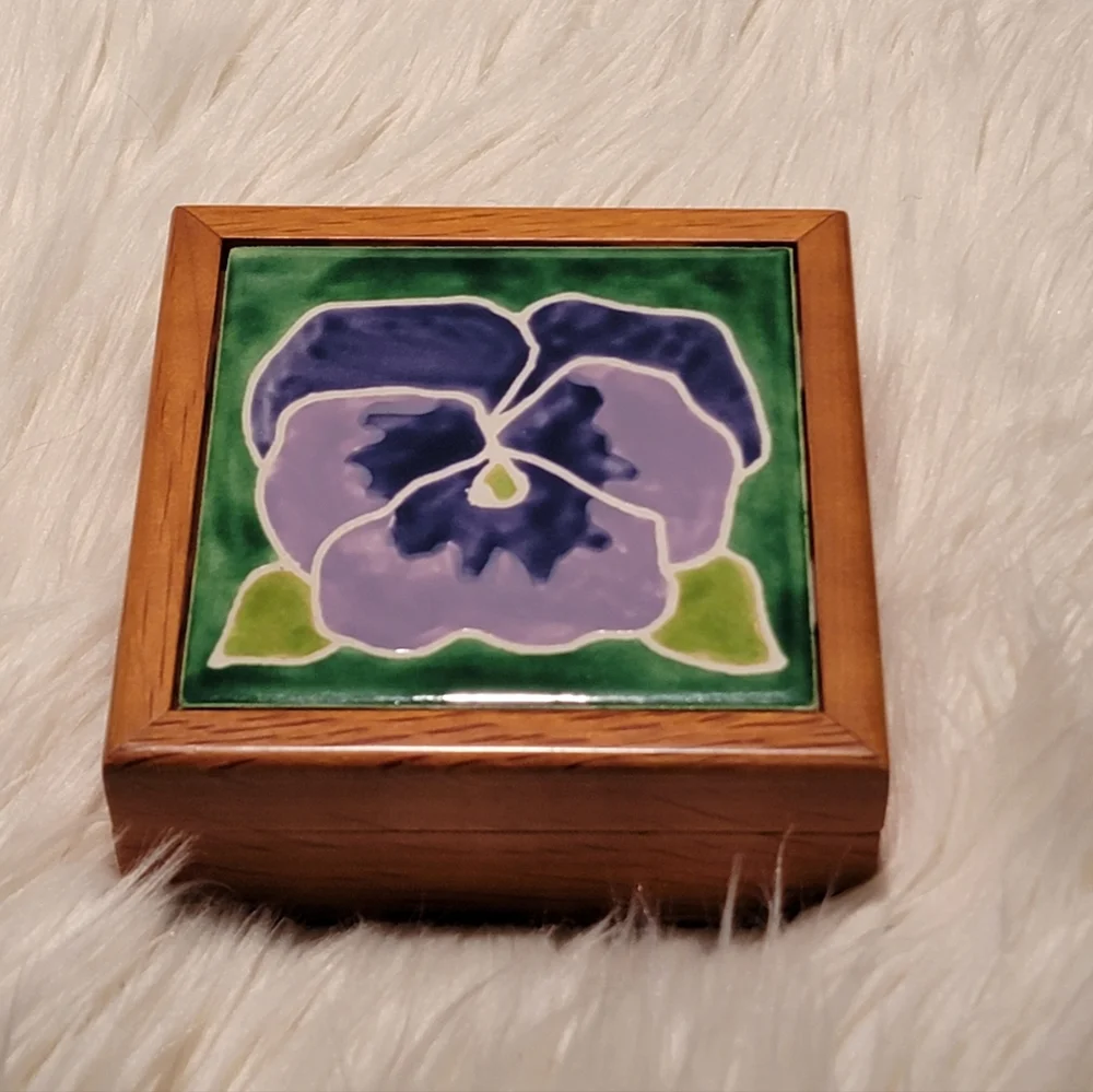 Handpainted Ceramic Wood Jewelry / Trinket Box